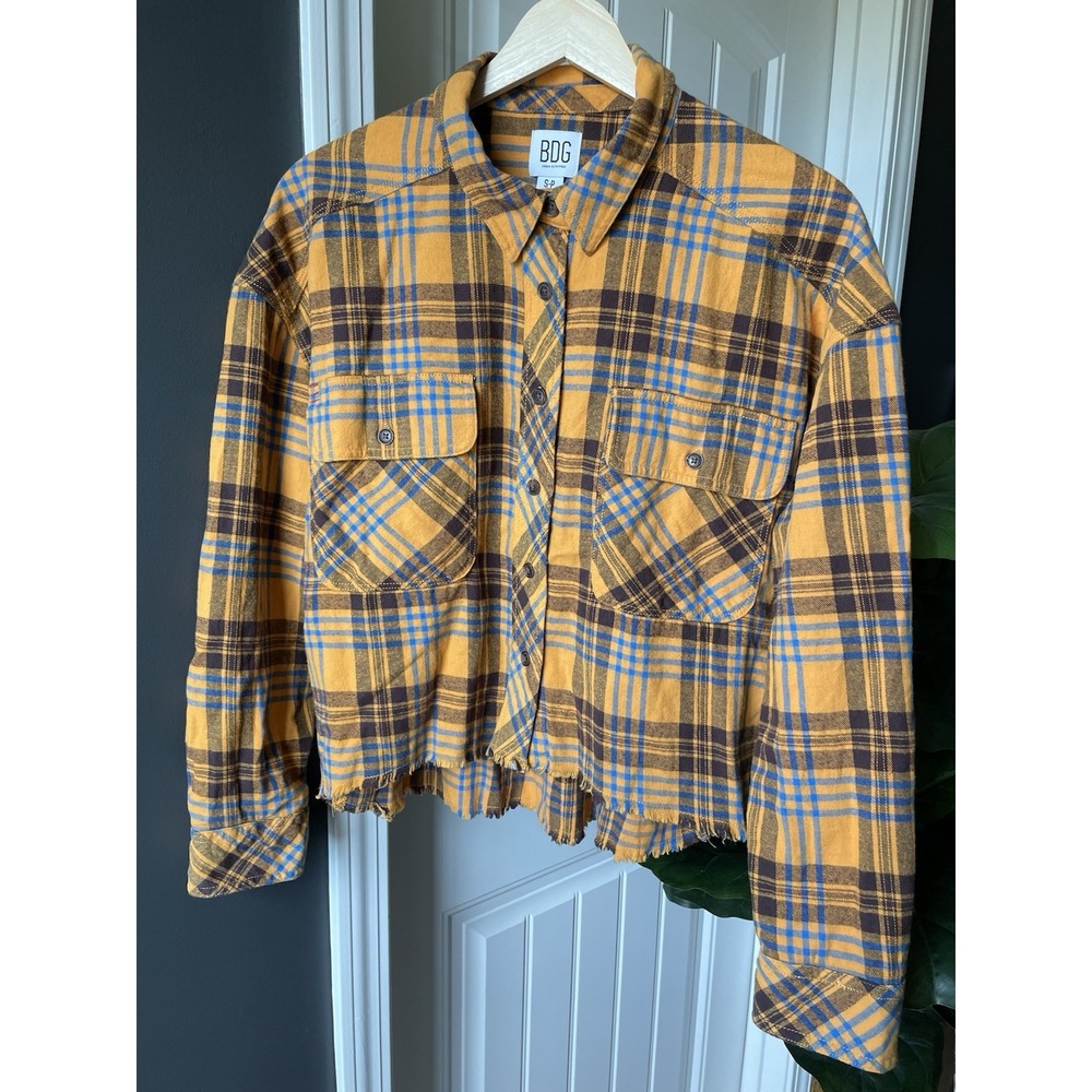 BDG Urban Outfitters Cropped Flannel Plaid Cotton Women's Oversized S 90s Grunge